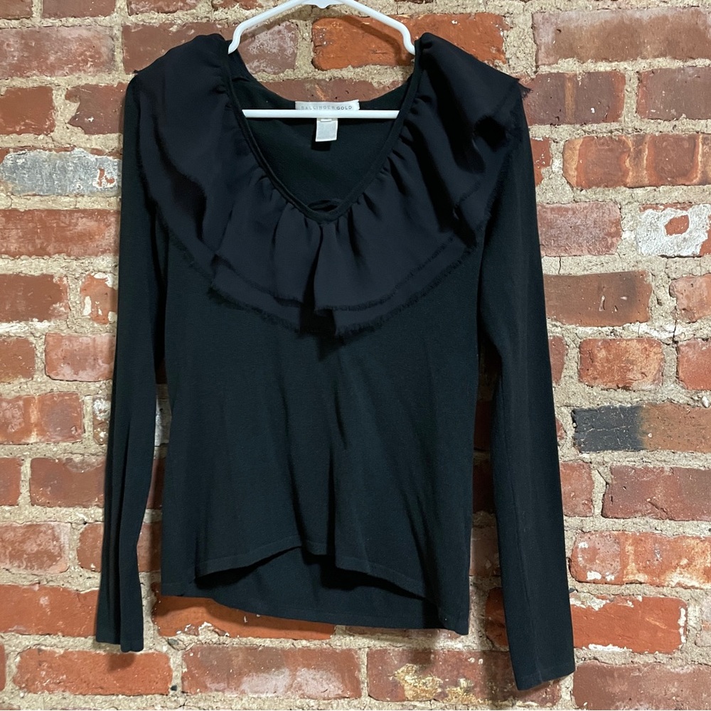 Ballinger Gold | black blouse with ruffles size medium